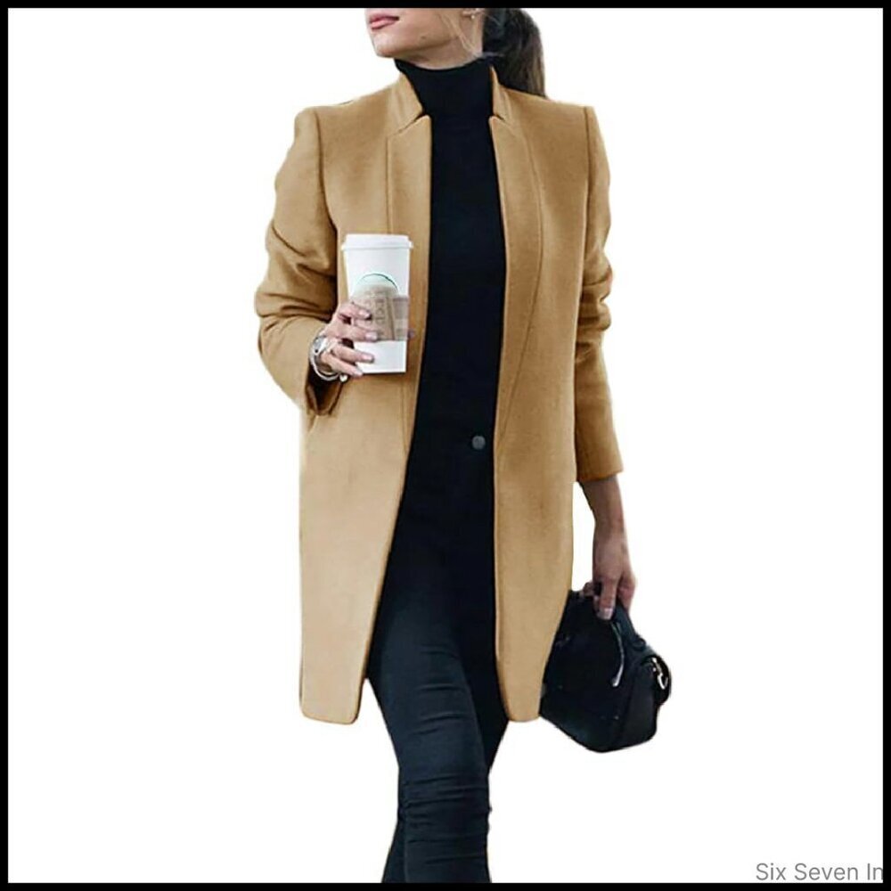Wool Blazer Coat Long Peacoat Open Front Cardigan Chic Minimal Classic